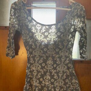 Sheer Floral Mock Neck Shirt